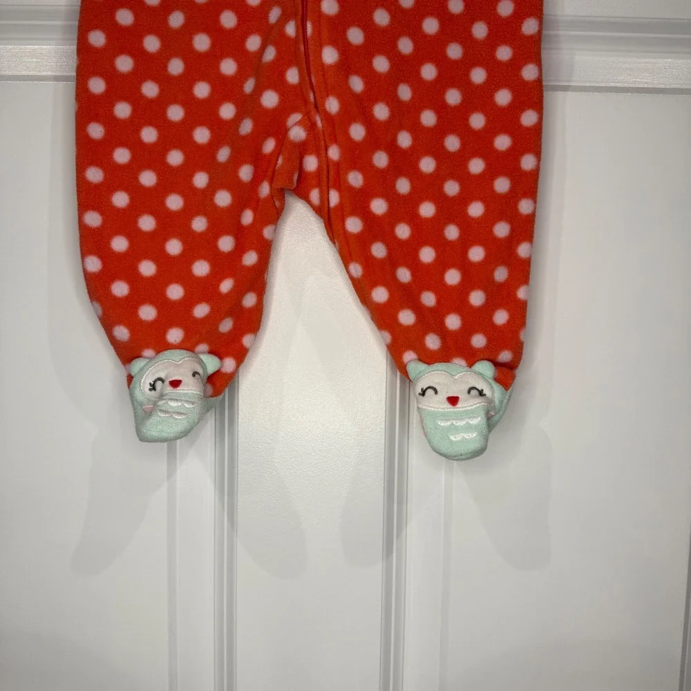 Carter's Polka Dot Fleece‎ Footed Pajamas Sleepsuit Owl Size 3 Months